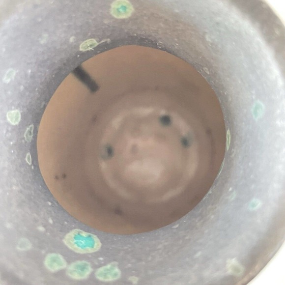 Handcrafted Vase Charcoal Matte Turquoise Splatter Berkus 8in Modern Western - Picture 9 of 9